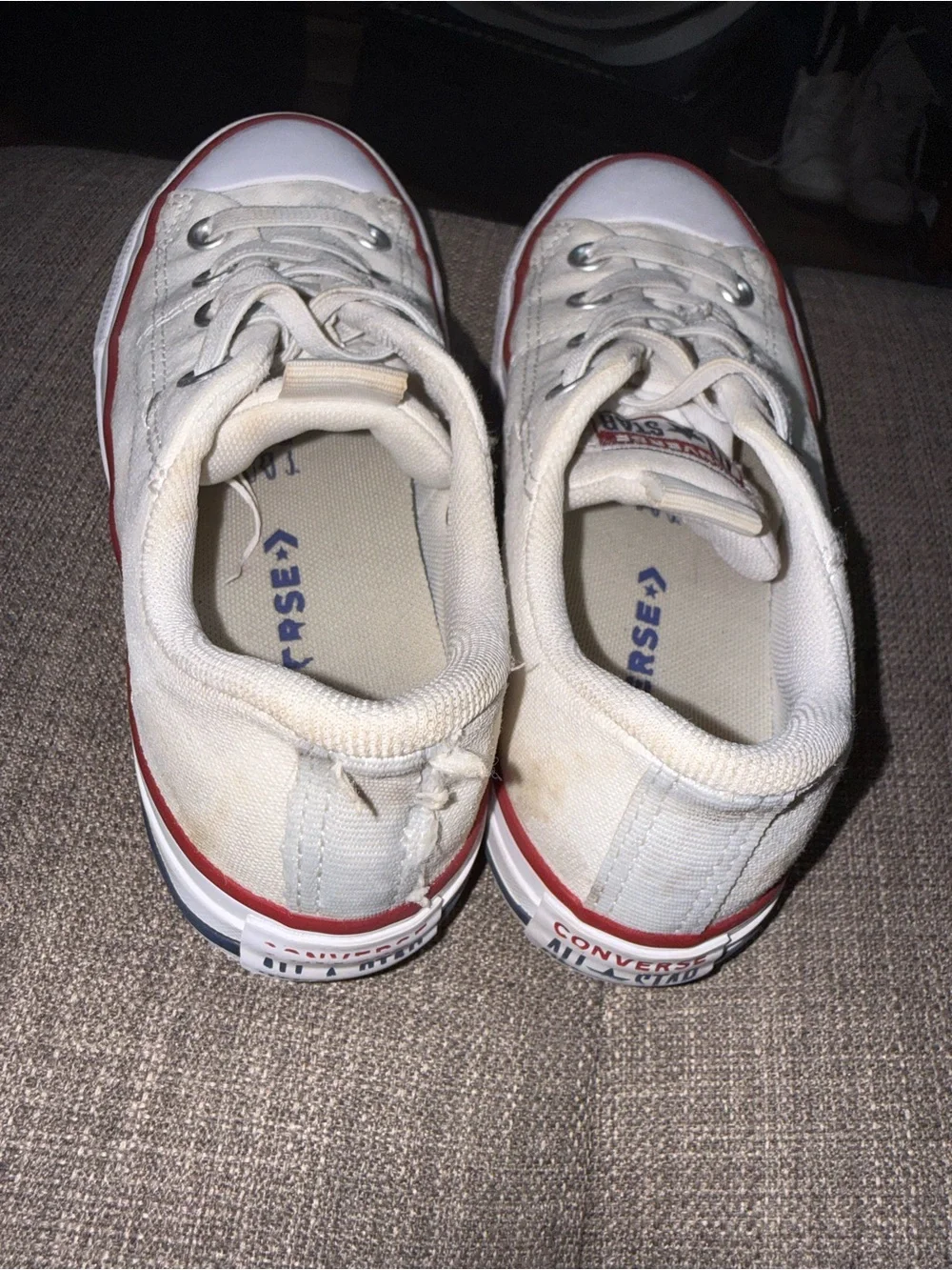 Converse Kids Low-Top Canvas Sneakers in Off-White and Red Trim